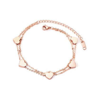 China Happiness TRENDY Boutique Bangle Delicate Heart Charms in Rose Gold | Double strand bracelet for sale