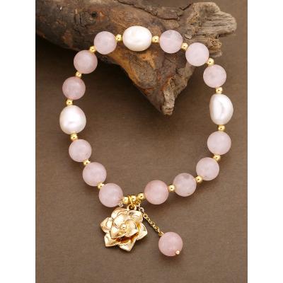 China FASHIONABLE Soft Rose Jewelry Baroque Pearl Bracelet Women Crystal Bracelet Natural Pearl Elastic for sale