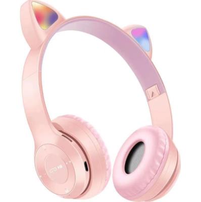 China P47M Wireless Headset Cat Ears Earphones Animation Cute Macaron Glow Plungable Card Folding With LED Light Effect for sale