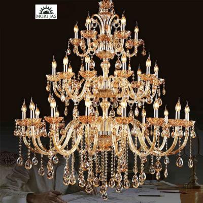 China Hotel EUROPEAN Lobby Crystal Ceiling Lighting Modern Glass Shade 3 Link Decoration European Traditional Fixture Luxury Big Chandeliers for sale