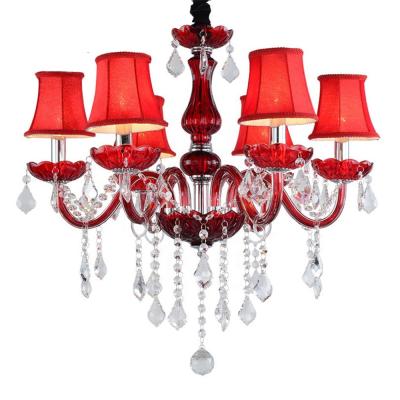 China Traditional modern romantic crystal chandelier lamp luxury modern and contemporary red glass pendant lights wedding for high ceiling chandelier lighting for sale