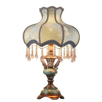 China Hot sales EUROPEAN table night lights European classic E27 desk table lamp vintage turquoise fabric floor lamp for hotel bedroom bedside for sale