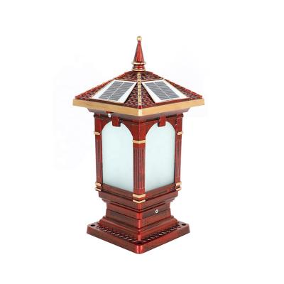 China /Tradition/ European/American/Modern Southeast Asia Classic/Color Three Light Sensor Powered Outdoor Solar Garden Pillar Lamp Led Lighting Solar Gate Energy Saving Post Lamp for sale