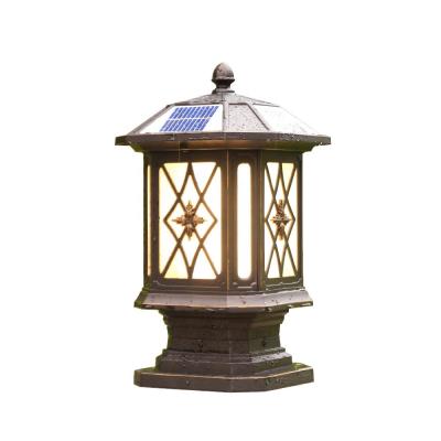 China European/American/Modern/Antique Classic/Luxury IP65 Waterproof LED Pillar Lights Garden Solar Base Pathway Light Luxury European Style Villa Park Fence Post Garden Lamp for sale