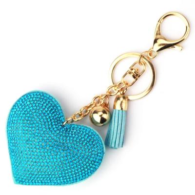 China Tassel Leather Heart Fashion Promotion Crystal Bag Accessories Rhinestone Keychain Key Chain for sale