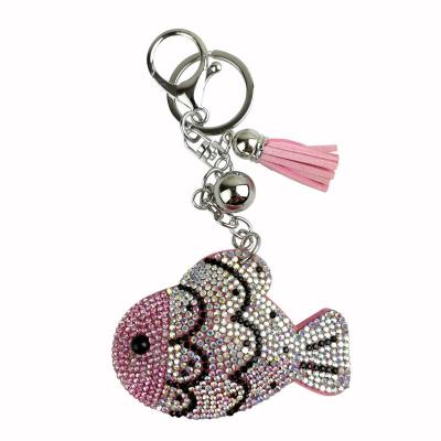 China New Fashion Yiwu Manufacturer Full Rhinestone Keychain Key Chain Ocean Crystal Fish The Key Chain for sale