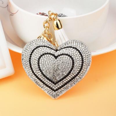 China Fashion Fashion Handmade Heart Shape Bag Pendant Key Ring Rhinestones Couple Keychain for sale