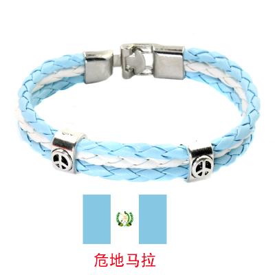 China World Cup Leather Friendship Free Sample PU Country Flag Wrap Braided Leather Bracelet for sale