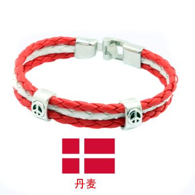 China PU Leather Free Sample Country Flags Bracelet World Cup National Flag Leather Woven Wristband for sale