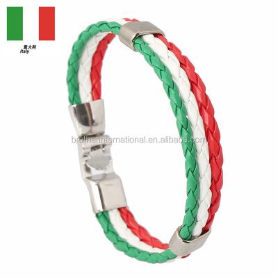 China Wholesale Fans Punk Fanatic Men's Italy Flag Leather Wristband Bracelet For World Cup for sale