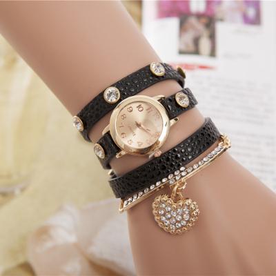 China Fashion Women Non-Specific Rhinestone Leather Straps Wrap Quartz Wristwatch Imitation Cheap Watch for sale