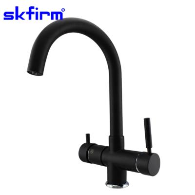 China Thermostatic Faucets Dual Handle Matt Black Kitchen Faucet Hot Mixer Flicker Cold Water Faucet for sale