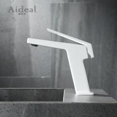 China Single Cold And Hot Faucets Bathroom Water Mixer Taps Metered White Basin Faucet for sale