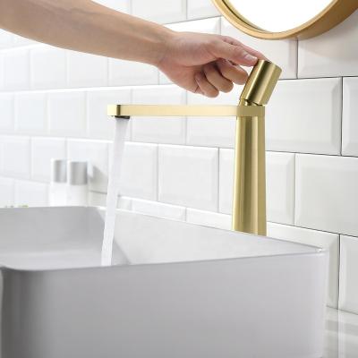 China Metered faucets factory direct sale morden gold brass good quality tall bathroom sink water faucet for sale