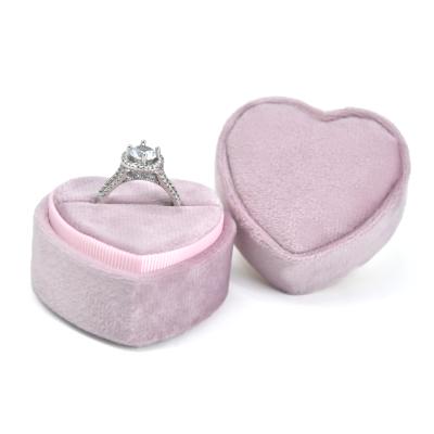 China Wholesale Custom Luxury Dongguan Flocking Velvet Ring Box Heart Velvet Ring Box Pink Velvet Jewelry Box for sale