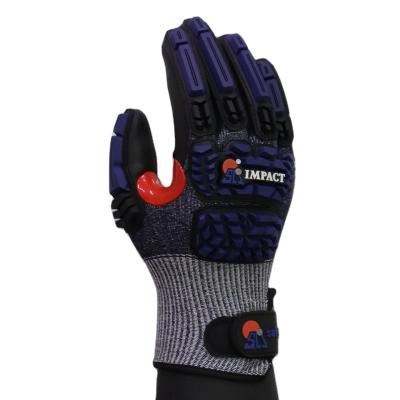 China A6 Cup Shell With Foam Nitrile Coating, Red Reinforcement, TPR Impact On Back, Magic Cuff Safety Anti-impact Gloves for sale