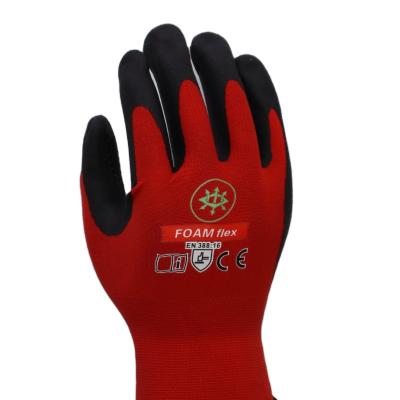 China Foam Anti-Slip High Quality Nitrile Coated Nylon / Spandex Shell In 15G Glove , Nitrile Dots On The Plam Safety Gloves for sale