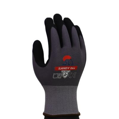 China Anti-Slip Foam Sandy Nitrile Glove With Nylon /Spandex Shell In 15G, Nitrile Dots On The Plam Work Gloves for sale