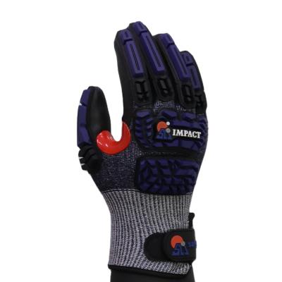 China Cut 5 HPPE Shell With Foam Sandy Nitrile Coating, Red Reinforcement, TPR Impact On Back, Cuff Safety Running Anti-Cut Magic Mitts for sale