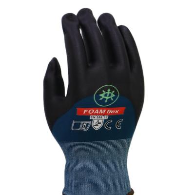 China High Quality Foam Anti-Slip 3/4 Nitrile Coated Glove With Nylon/Spandex Shell In 18G , Nitrile Dots On The Plam Safety Glove for sale