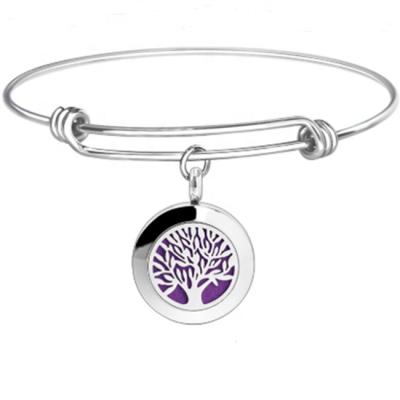 China FASHIONABLE Round 316L Stainless Steel 20mm Metal Tree Pattern Aromatherapy Essential Oil Diffuser Pendant Bracelet for sale