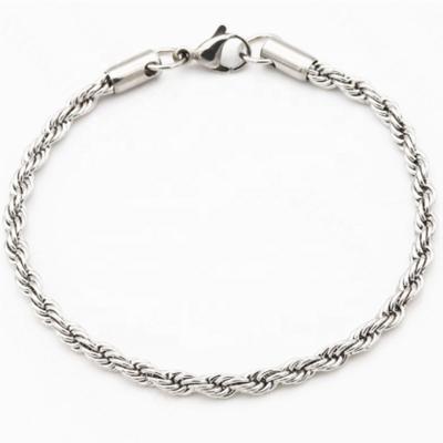 China TRENDY Silver Color 3mm/4mm/6mm Twist Rope Bracelet Clasp Lobster Metal Stainless Steel Chain Bracelet for sale