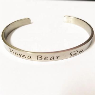 China TRENDY Stainless Steel Cuff Bracelet Engraved Mama Bear Bracelet For Mother's Day Gift for sale