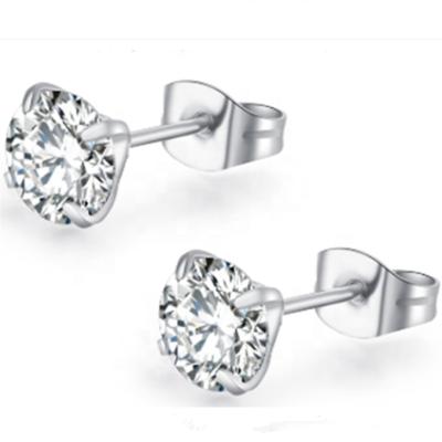 China FASHIONABLE Pierce Earring Body Jewelry Stainless Steel Metal Silver Color Zircon Stone Stud Earrings for sale