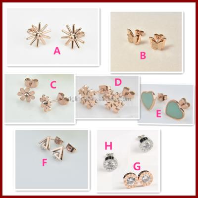 China Elegant Mixed Styles Stainless Steel Metal Rose Gold Color Stud Earrings for sale