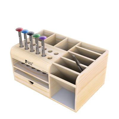 China Mobile Phone Home Repair Use Wooden Storage Box For Receiver Screwdriver Tweezers Machine Parts Box for sale