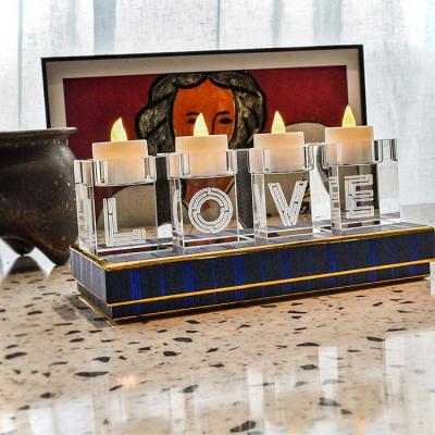 China Home Decorative Cube Sign Word Solid Crystal Clear Acrylic Candle Holder Square Durable / Eco-friendly In Love for sale