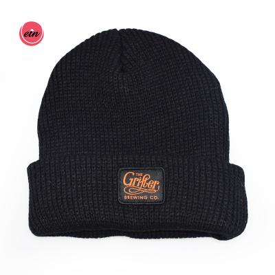 China COMMON 5% OFF Free Sample Single Custom Your Logo Black Knitted Acrylic Hat Beanie Winter Hat for sale