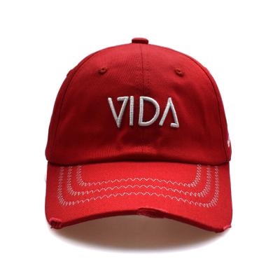 China COMMON Classic Red Color 3d Embroidery Custom Distressed Dad Hat Sports Baseball Cap Dad Hats With Metal Buckle for sale