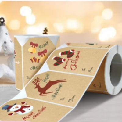 China Cartoon Sticker Kraft Christmas Sticker Gift Box Gift Seal Sticker Self-adhesive Label Decorative Roll Environmental Protection Hot Glue for sale