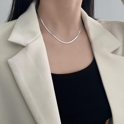 China New Trendy Hiphop Design 18K Gold Plated Stainless Steel Snake Chain Necklace Women Flat Fishbone Snake Chain Necklace Jewelry for sale