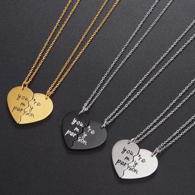 China New Trendy Stainless Steel Heart Necklace Hearts Fashion Jewelry Romantic Engraved Double Letter Love Double Engraved Pendant Necklace For Couples for sale