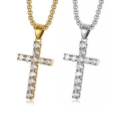 China Wholesale Gold TRENDY Crystal Cross Pendant Necklace Fashion Stainless Steel Jewelry Zirconia for sale