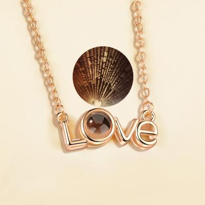 China I Love You TRENDY 100 Kinds Language Love Memory Projection Necklace S Day Gift Couple Copper Clavicle Chain Chip Valentine&'s Day Gift In Stock for sale