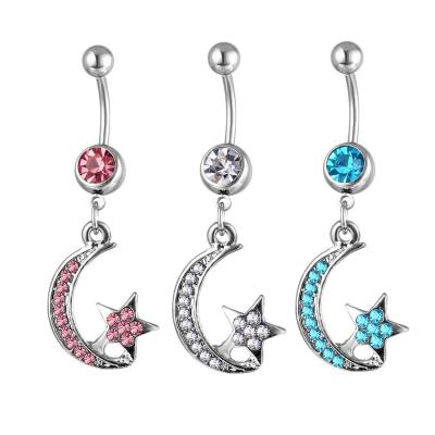 China Wholesale CLASSIC Sexy Moon Belly Star Diamond Navel Rings Fashion Zirconia Stainless Steel Navel Piercing Ring for sale