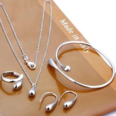 China 2021 New Trendy 925 Chain Bracelet Necklace Ring Hoop Oval Earrings Teardrop Silver Plated Water Drop Jewelry Set Big for sale