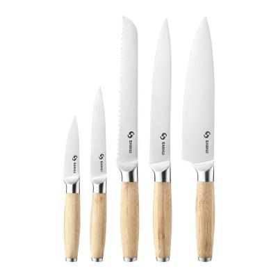 China Sustainable Professional Wooden Handle 5pcs Stainless Steel Kitchen Knife Set for sale