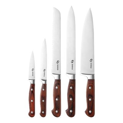 China Minimalist 6 Pcs Set High Quality Knife Stainless Steel Kitchen Knife Set With Wooden Block Holder for sale