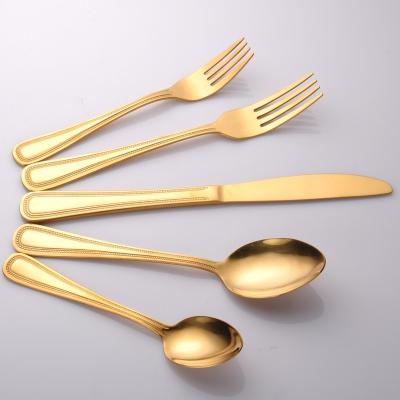 China Viable Wholesale High Quality Hand Forged Flatware Gold Stainless Steel Cutlery Set For Wedding for sale