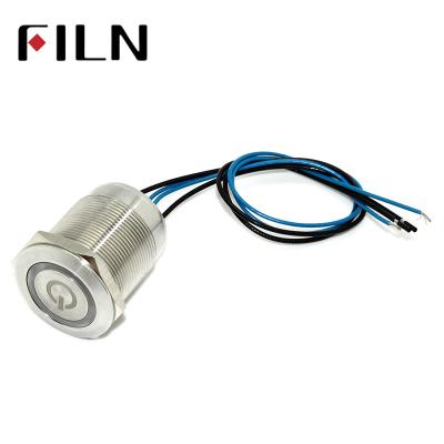 China FILN 19mm Residential Power Waterproof Stainless Steel IP67 Metal Push Button Switch Waterproof Momentary Ring Led DC 24v Red With Wire for sale