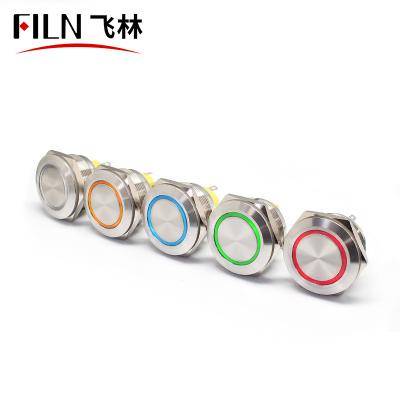 China FILN Residential 30mm RGB Bicolor Led Power Push Button Switch Waterpoof 2no2nc Momentary Latching Push Button On Stainless Steel for sale