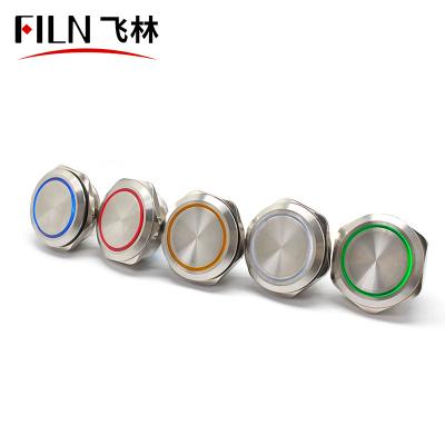 China Flat Head With Power Symbol FILN Stainless Steel Metal Ring Lamp 40MM 8PIN IP67 Ring Momentary Latching 1no1nc Push Button Switch With Light for sale