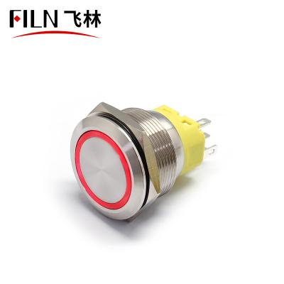 China FILN 25mm 12v 220v 380v waterproof momentary latching ring led ip67 metal waterproof led push button switch for sale