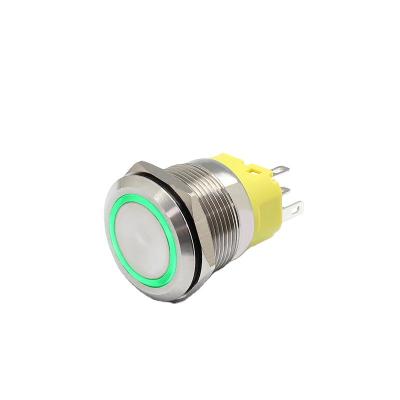 China Household Appliances 22mm Metal Flat Head Waterproof 5 Pin Momentary 220volt Led Illuminated Power Push Button Switches for sale