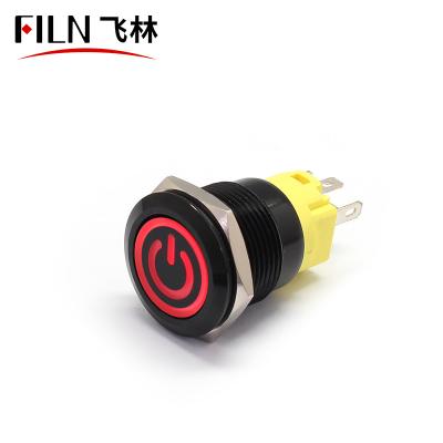 China FILN 19mm Switch 12v Ring LED Residential Black Aluminum Alloy 1NO1NC Momentary Latching Push Button Switch with 5 for sale