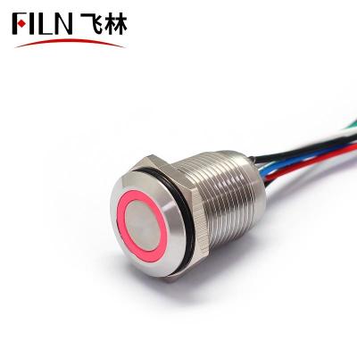 China FILN Control Industrial Flat Metal 16MM RGB Metal Key Momentary Latching Illuminated Push Button Switch With Ring Led Light With Wire for sale